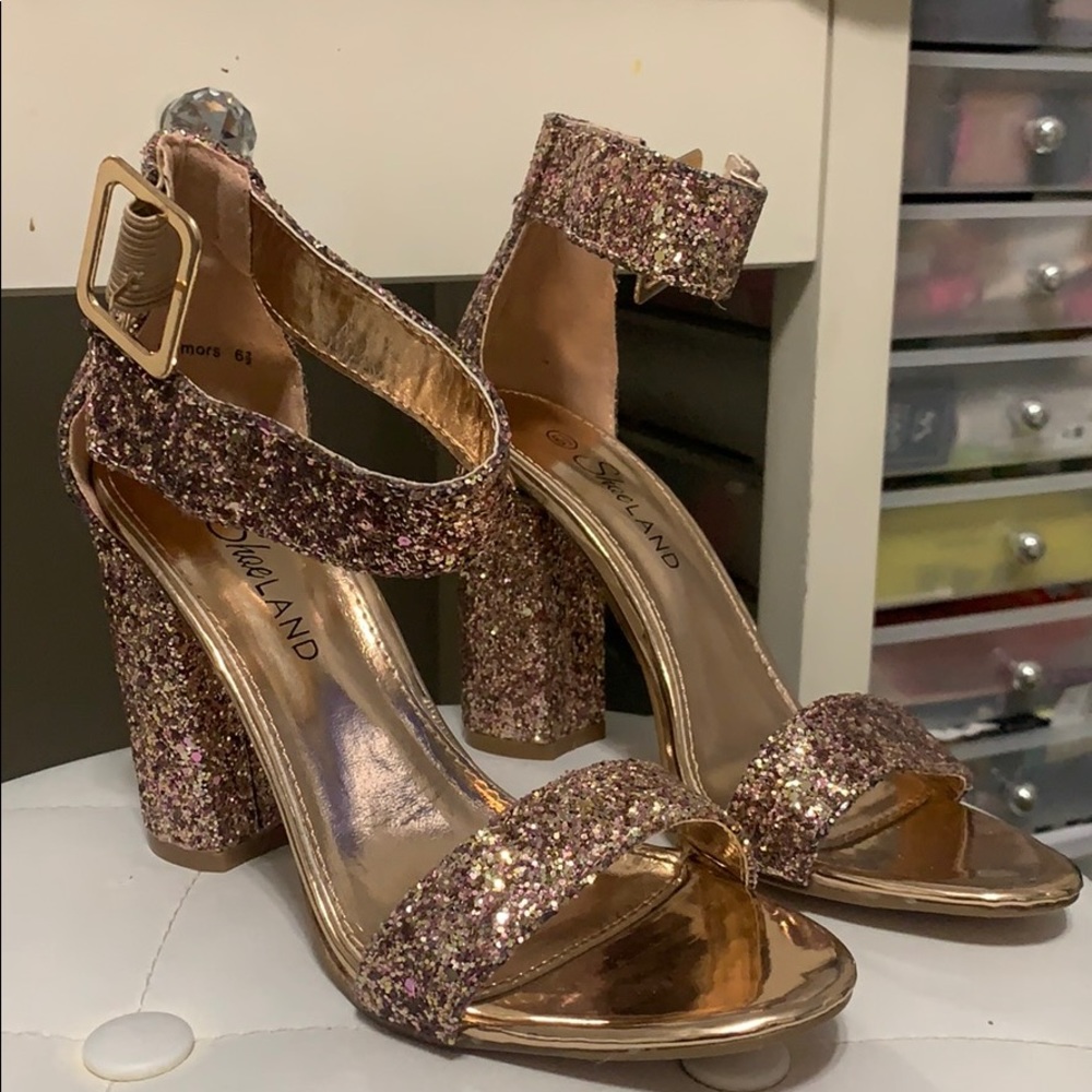 Rose gold sparkly chunky heels